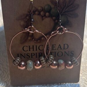 Copper and Brown Beaded Hoop Earrings
